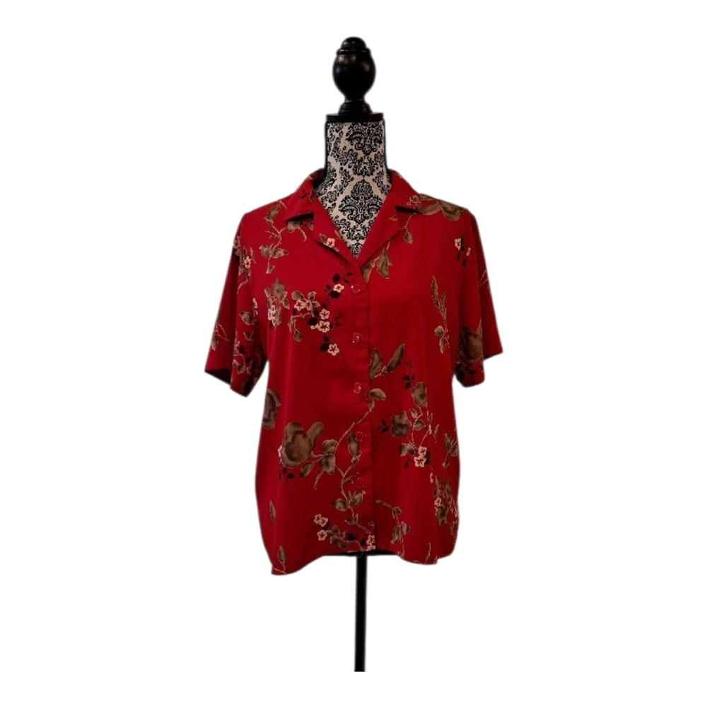 Sag Harbor floral  button down Shirt Top Vibrant Red size 16